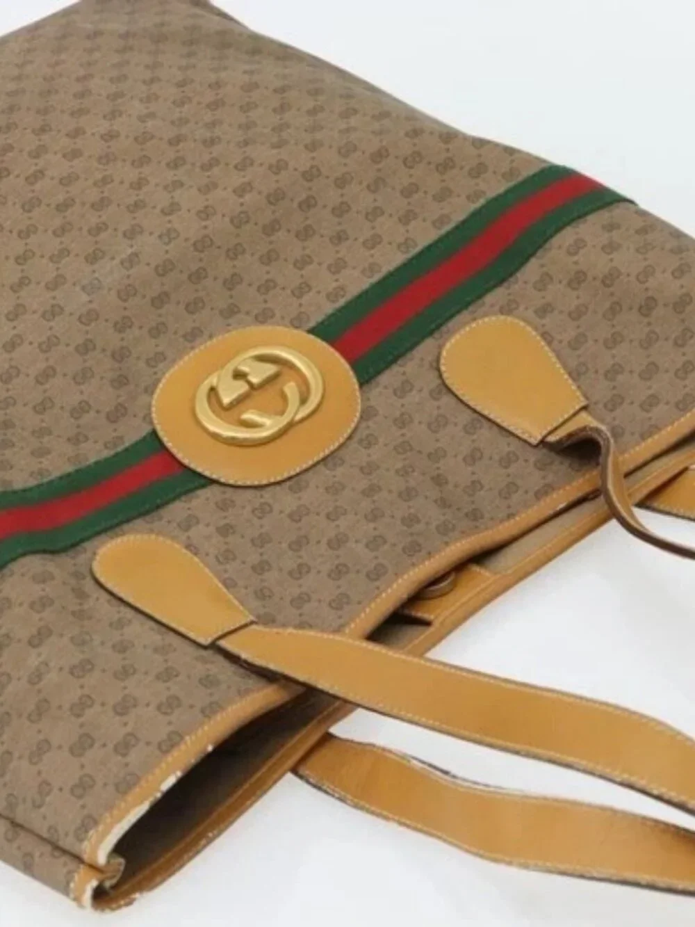 GUCCI Micro GG Supreme Web Sherry Line Bag PVC Beige 002 983 0174 Auth 181764